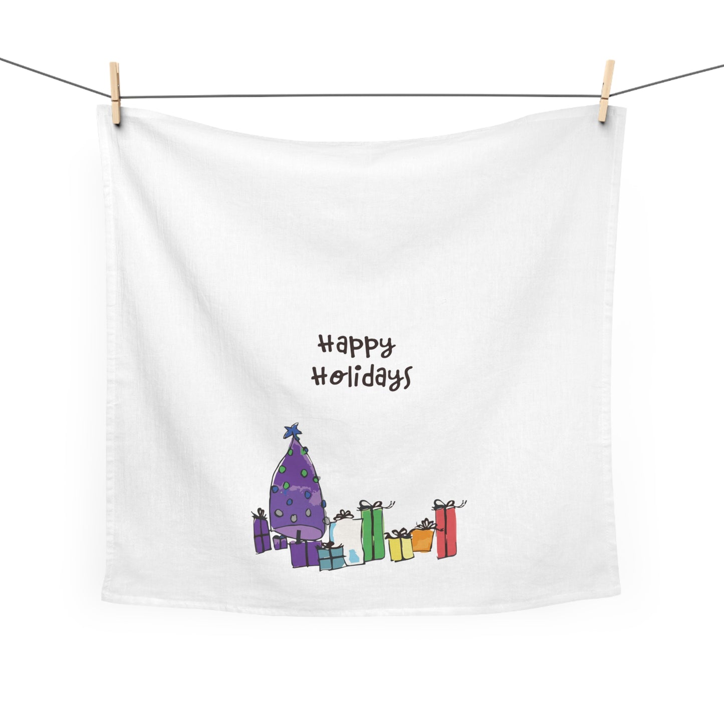 Purple Holiday Tree Tea Towel