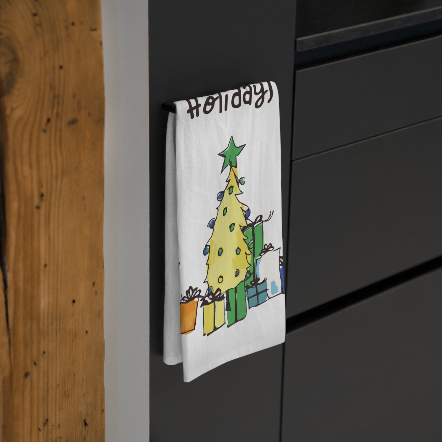 Yellow Holiday Tree Tea Towel