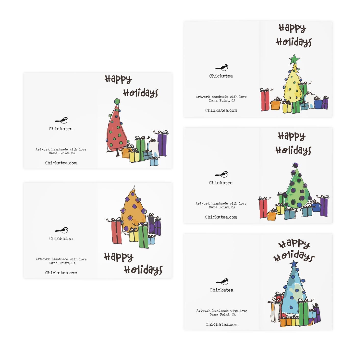 Rainbow Christmas Tree Greeting Cards (5-Pack)