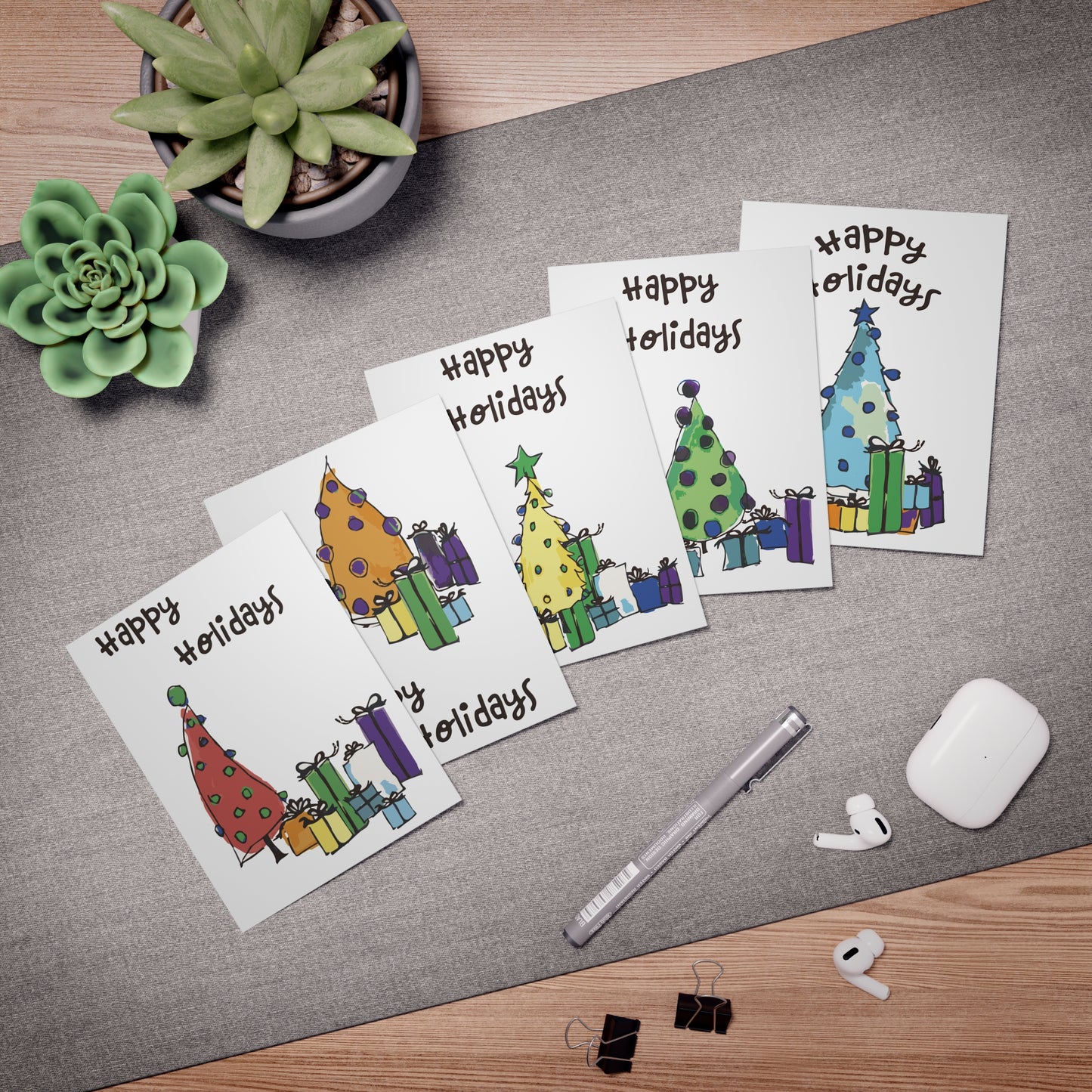 Rainbow Christmas Tree Greeting Cards (5-Pack)