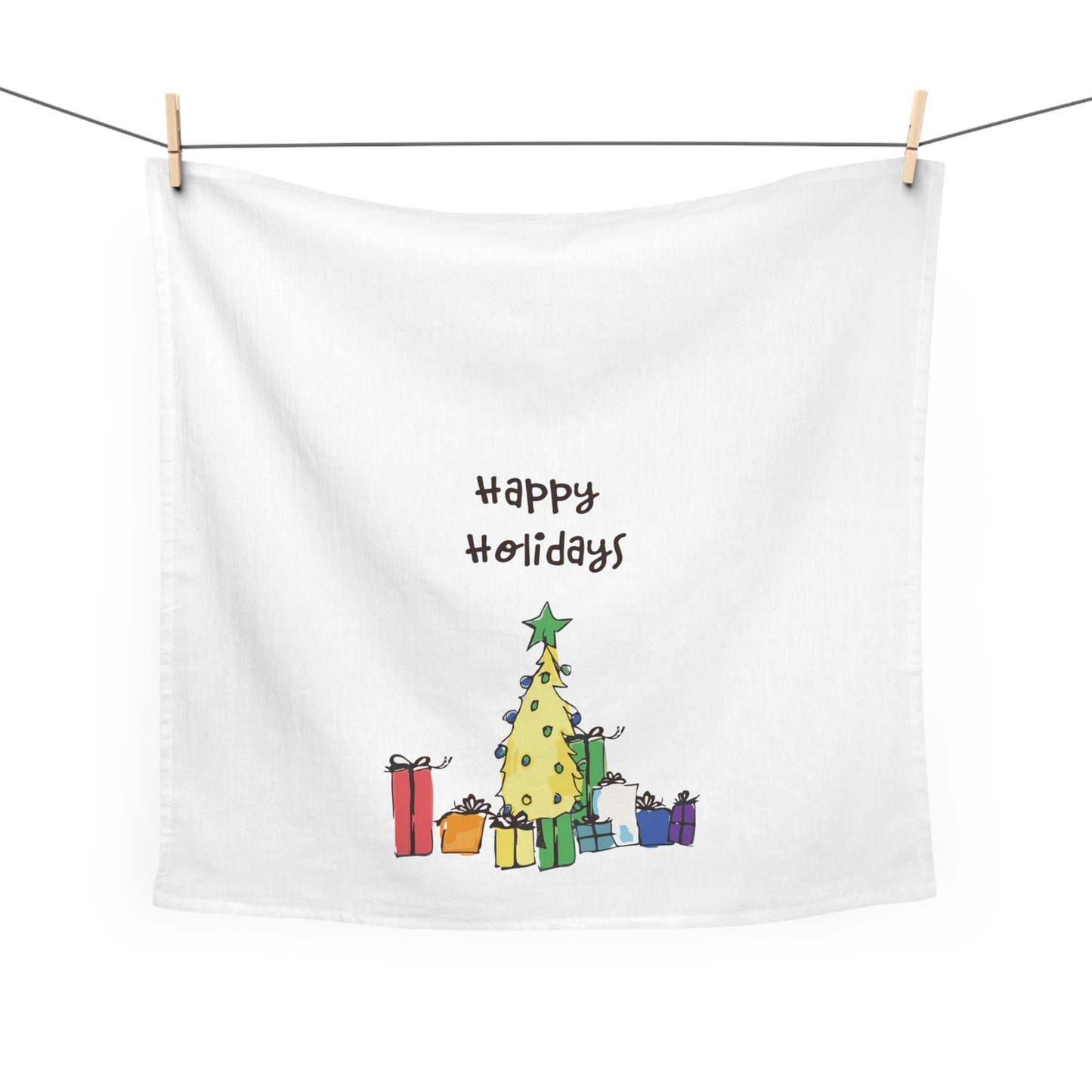 Yellow Holiday Tree Tea Towel