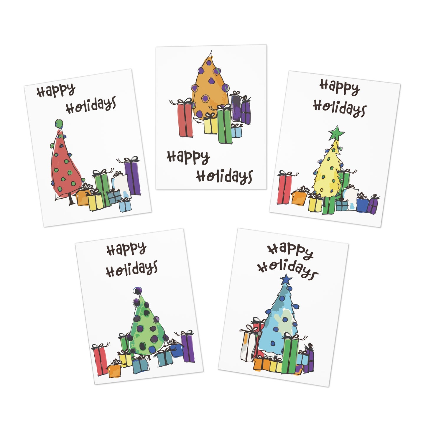 Rainbow Christmas Tree Greeting Cards (5-Pack)