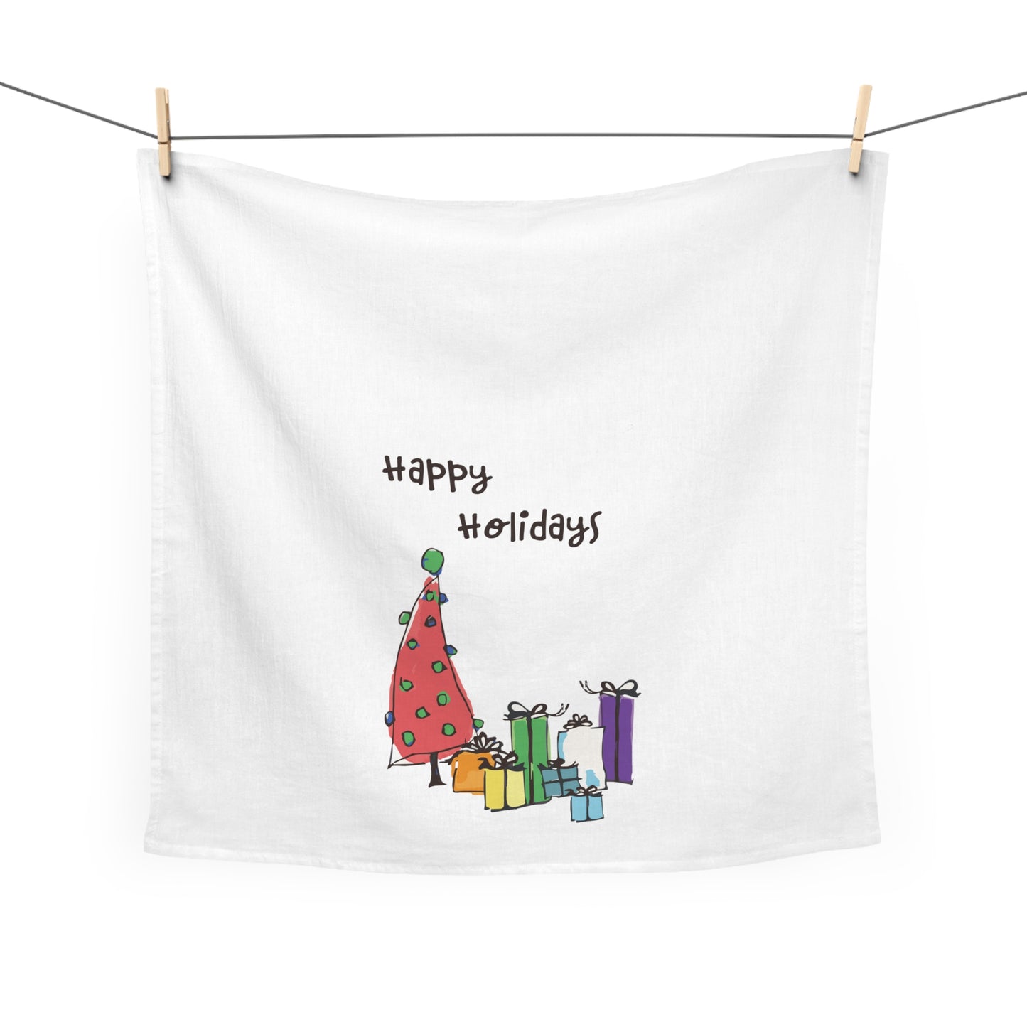 Red Holiday Tree Tea Towel