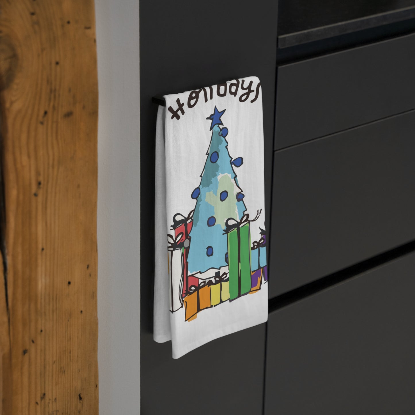 Blue Holiday Tree Tea Towel