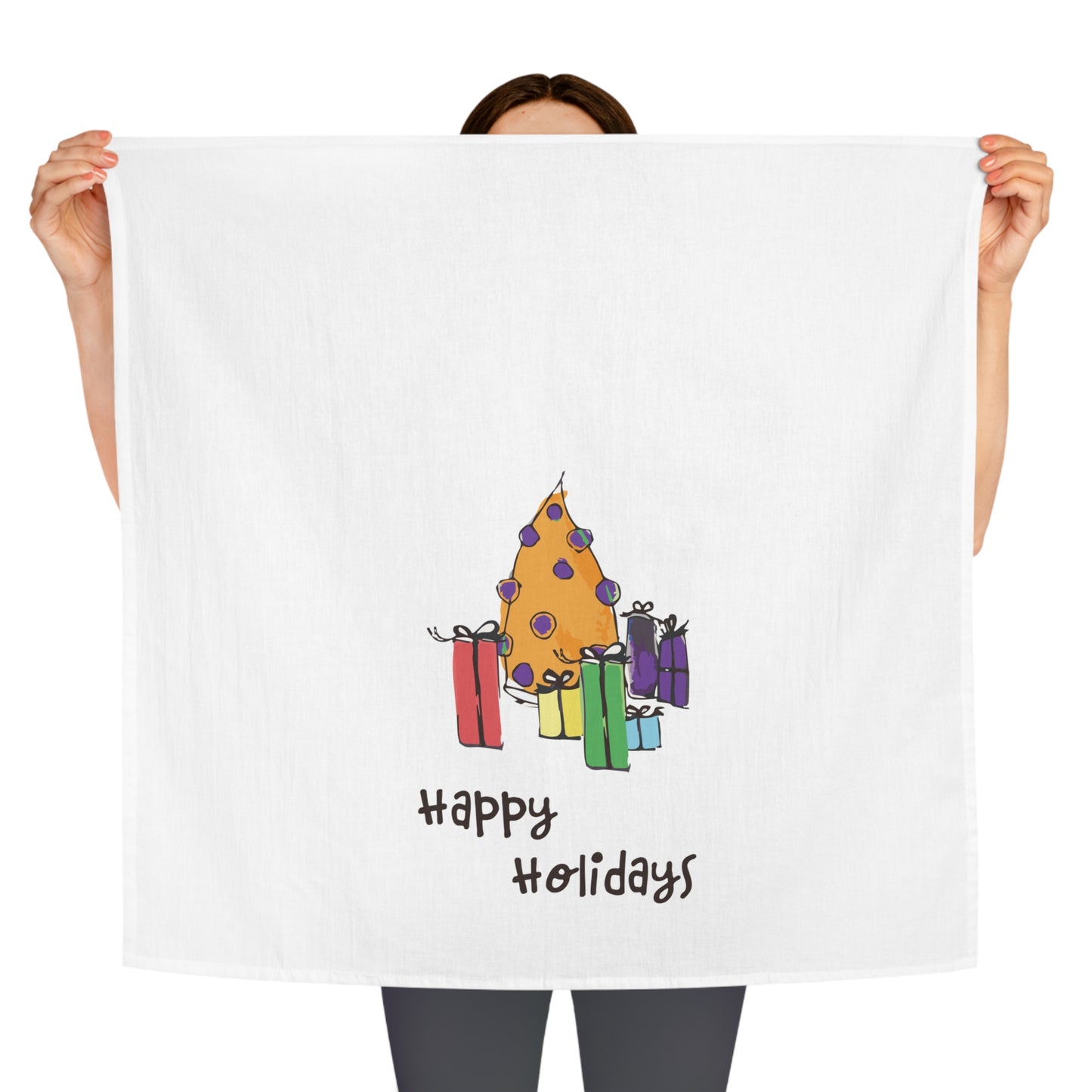 Orange Holiday Tree Tea Towel