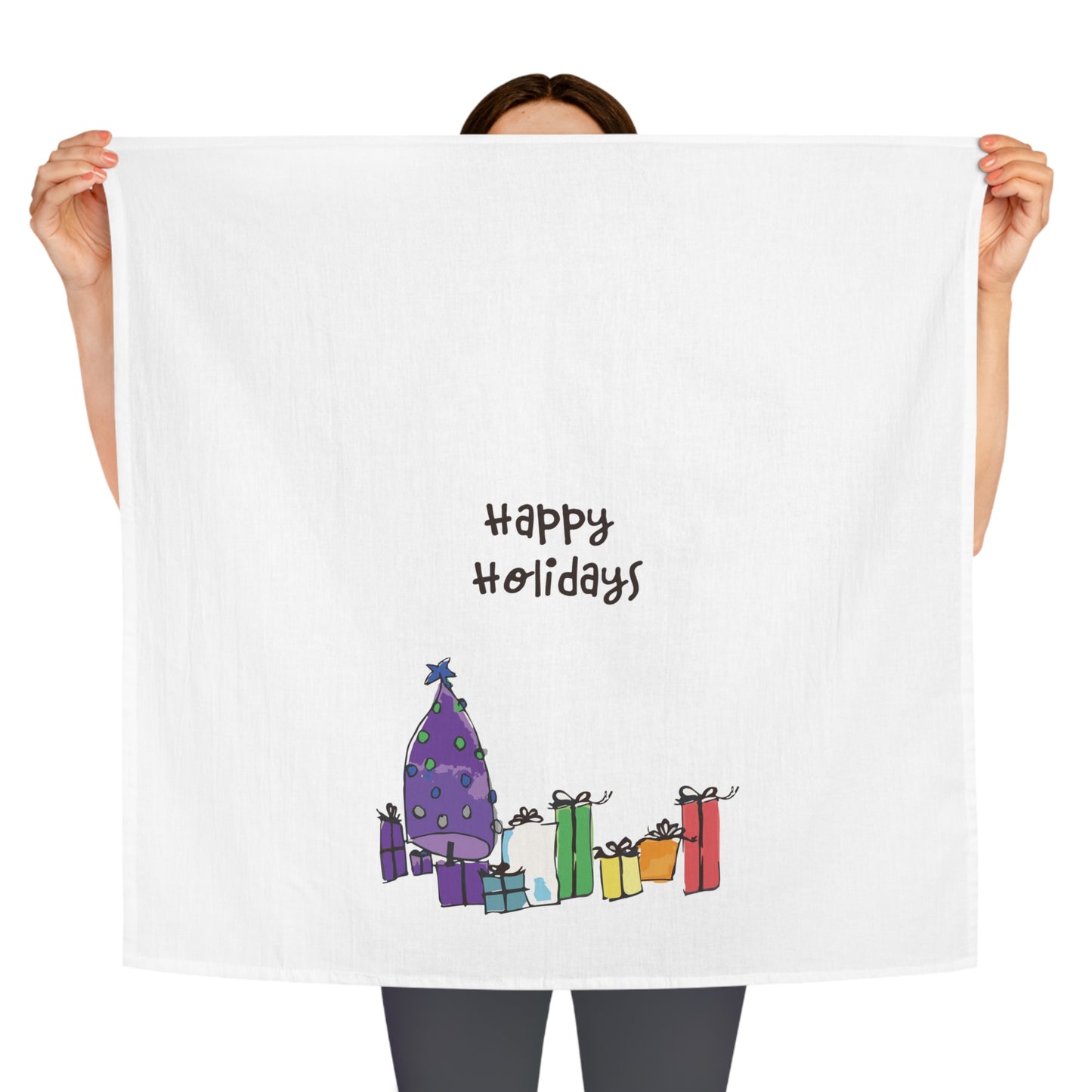 Purple Holiday Tree Tea Towel