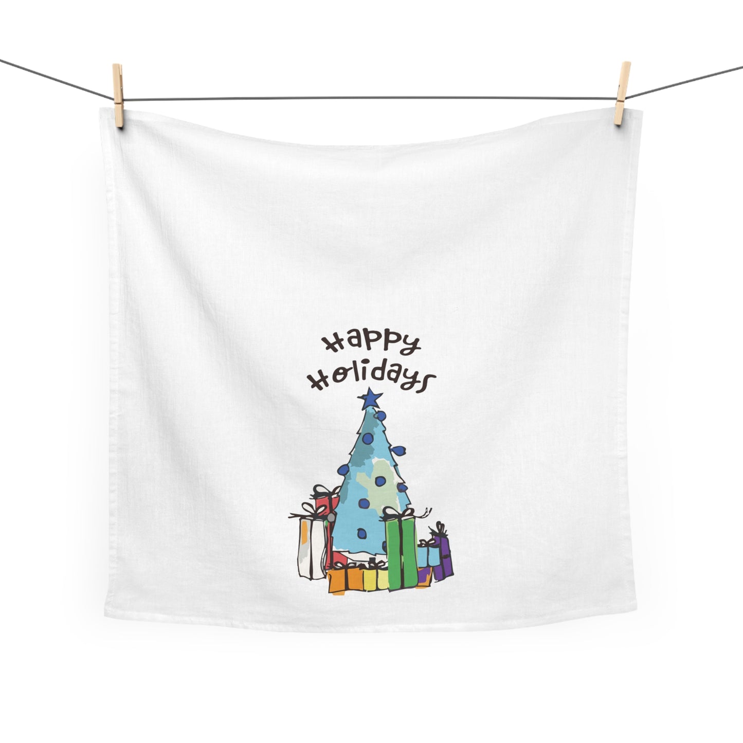 Blue Holiday Tree Tea Towel